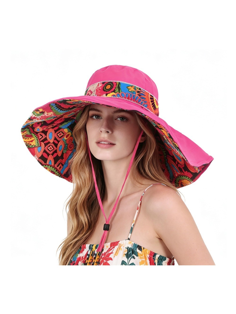 Women's Foldable Floppy Sun Hats Reversible Vacation Beach | Rose Red | Size OS - Picture 1 of 12